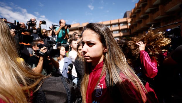 BARAJAS, SPAIN - SEPTEMBER 19: Athenea del Castillo is seen as the Spanish Women's team leaving the Alameda Barajas Hotel for Valencia on September 19, 2023, in Barajas, Madrid, Spain. (Photo by